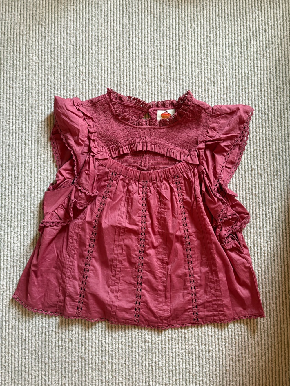FARM Rio Smocked Lace-Trim Blouse